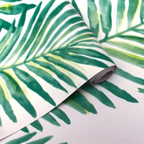 Peel and Stick Wallpaper Self-Adhesive Removable Wallpaper Decorative Wall Covering Green Palm Leaf Easy to Clean for Home Decoration and Furniture Renovation (17.71' x 236')