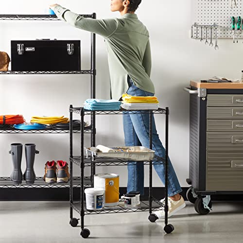 Amazon Basics 3-Shelf Narrow Storage Unit On Wheels With Height Adjustable Shelves and Levelling Feet, 340 kg Max Weight, Black, 34 cm D x 58.9 cm W x 83.2 cm H - Image 3