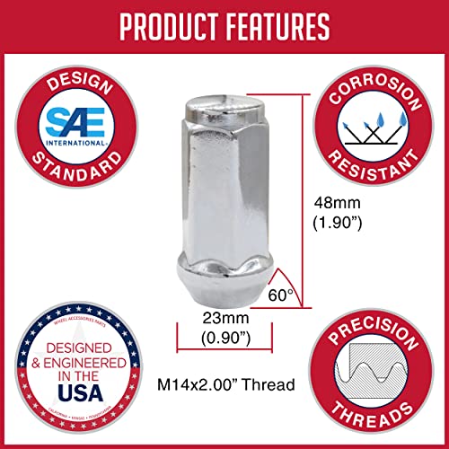 Image of Wheel Accessories Parts 32 Pcs M14 x 2 14 x 2 Thread Bulge Acorn 1.90 inch Long Lug Nuts Chrome 3 /4 inch 19mm Hex Fits 2000-02 Ford Excursion 1999-2003 F250 F350 Super Duty