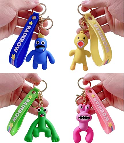 Dremokay 4 pièces Anime Rainbow Friends Figure Keychain Pendentif Blue Monster Poupée Toys pour enfants Accessoires de Noël Cadeaux, multicolore, M Cover