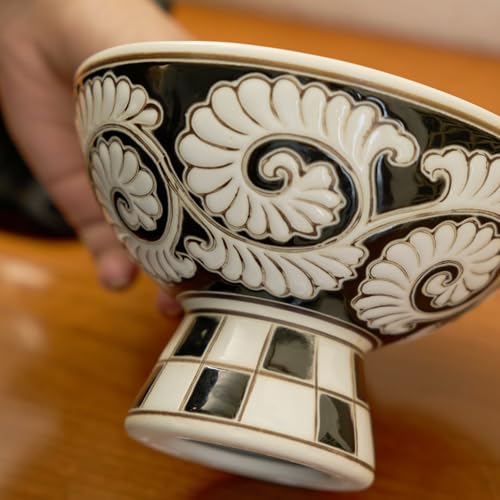 WILD WORKS Vintage Ceramic Dessert Bowl, Handcrafted Serving Bowl for Fruits & Snacks, 6.3x 6.3 in, Unique Black and Brown Design