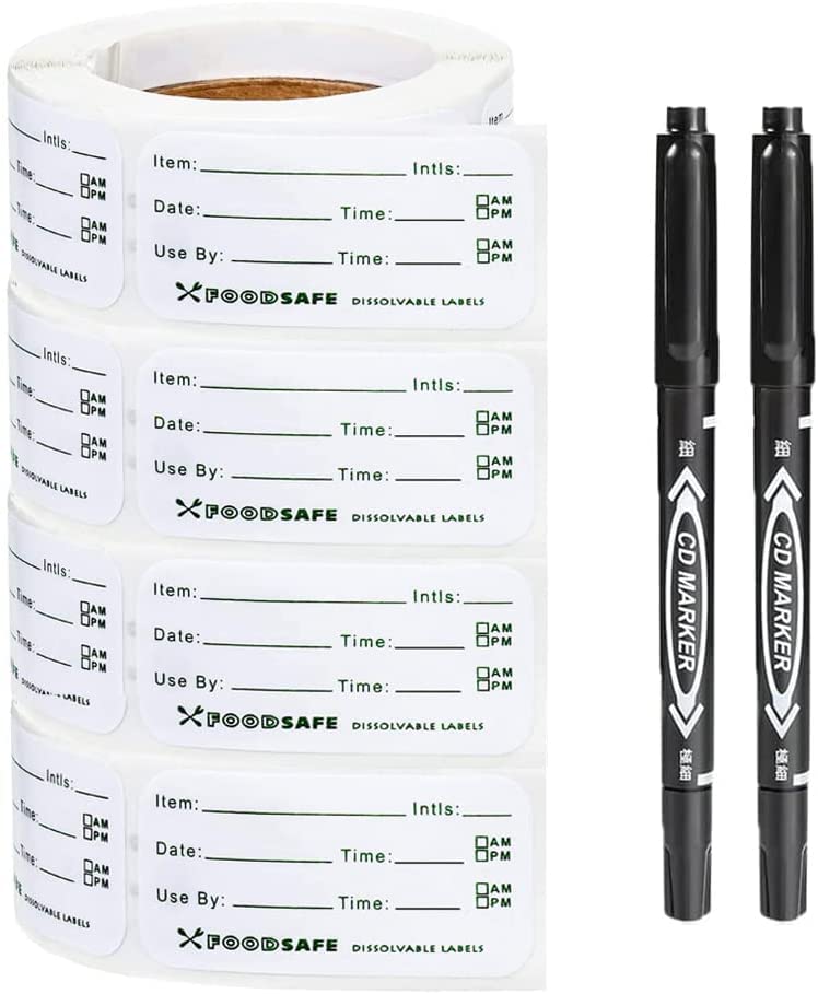 Food Labels Stickers,1000pcs Freezer Labels Removable Jar Labels Self-Adhesive Food Storage Labels Prep Canning Labels Date Labels 4Rolls with 2 Marker Pens (White)