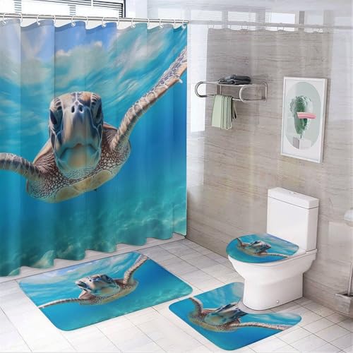 Caeitlrso Meeresschildkröte Duschvorhang-Set 4-teilig