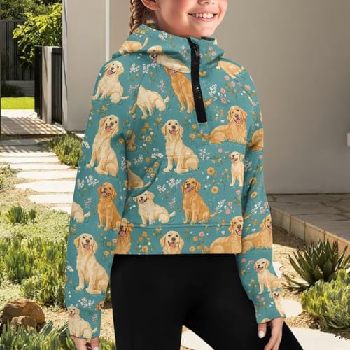 WELLFLYHOM Girls' Sweatshirts 5-14T Half Zip Hoodies Pullover Crop Tops Graphic Long Sleeve Sweater Top Fall Outfits3