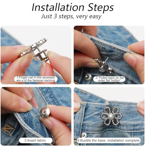 2 Sets Flower Jeans Pant Waist Tightener, Adjustable Waist Buckle Sets No Sew and No Tools2