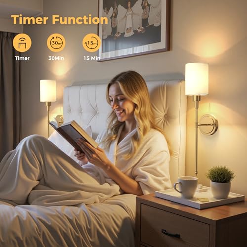 Image of DORESshop Battery Operated Wall Sconce Set of 2, Wireless Wall Light Easy to Install, 7 Color Rechargeable Wall Sconces, Sconce Wall Decor Set of 2 for Bedroom, Living Room, Gold, 24.3in