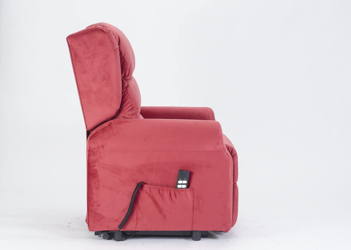 POLTRONE ITALIA Carl 2 Moteurs PERSONNALISÉ Fauteuil releveur inclinable Dispositif Médical système de Roue siège à Micro-Ressorts Doux Velours Rouge