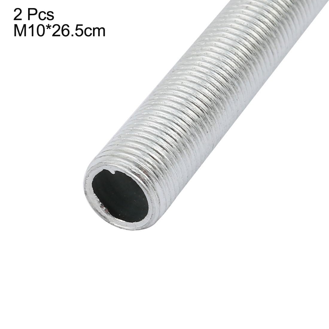 uxcell Lamp Pipe Nipple, M10 Thread 265mm Length Hollow Lamps Repair Part Hardware for Lamp Lights, Zinc Plated Silver Tone, Pack of 2