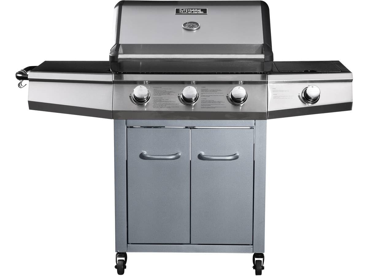 Barbecue Gaz Bingo 4" - 4 brûleurs Dont 1 latéral - 14kW + Housse Protection - Argenté