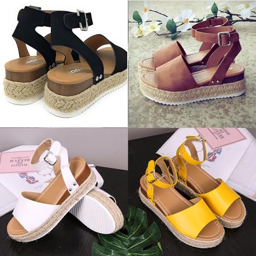 DevilAngel Women's Topic Open Toe Buckle Ankle Strap Espadrilles Flatform Synthetic Summer Casual Wedges Sandals3
