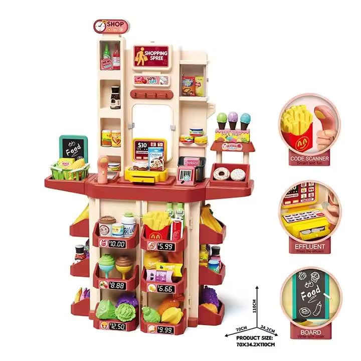 71-Pcs Kids Kitchen & Supermarket Play Set | Pretend Grocery Store with Cash Register, Fruits, Ice Cream, Food & Scanner | Role Play Toy for Boys & Girls 4