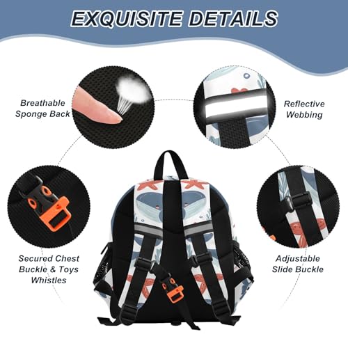 Kid's Backpack for Boys & Girls Toddler Bag Cute Dolphin Starfish Pattern Backpack with Safety Leash3