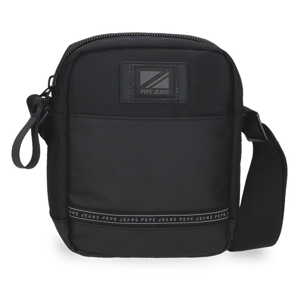 Pepe Jeans Stratford Shoulder Bag Small Black 17x22x7.5cm Polyester by Joumma Bags, Black/White, One Size, Small Crossbody Bag