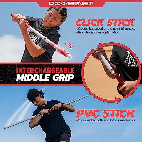 Powernet Combo Pvc/Click Stick Baseball Swing Trainer | Interchangeable Attachments Also For Softball | Training Bat For Creating Maximum Bat Speed At Contact #TOP2