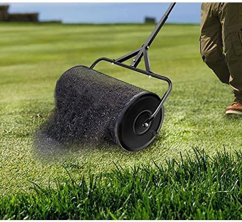 24 Inch Compost Spreader, Peat Moss Spreader with Upgrade T Shaped Handle for Planting Seeding Lightweight Metal Mesh Spreader for Lawn and Garden Care Manure Spreaders Roller