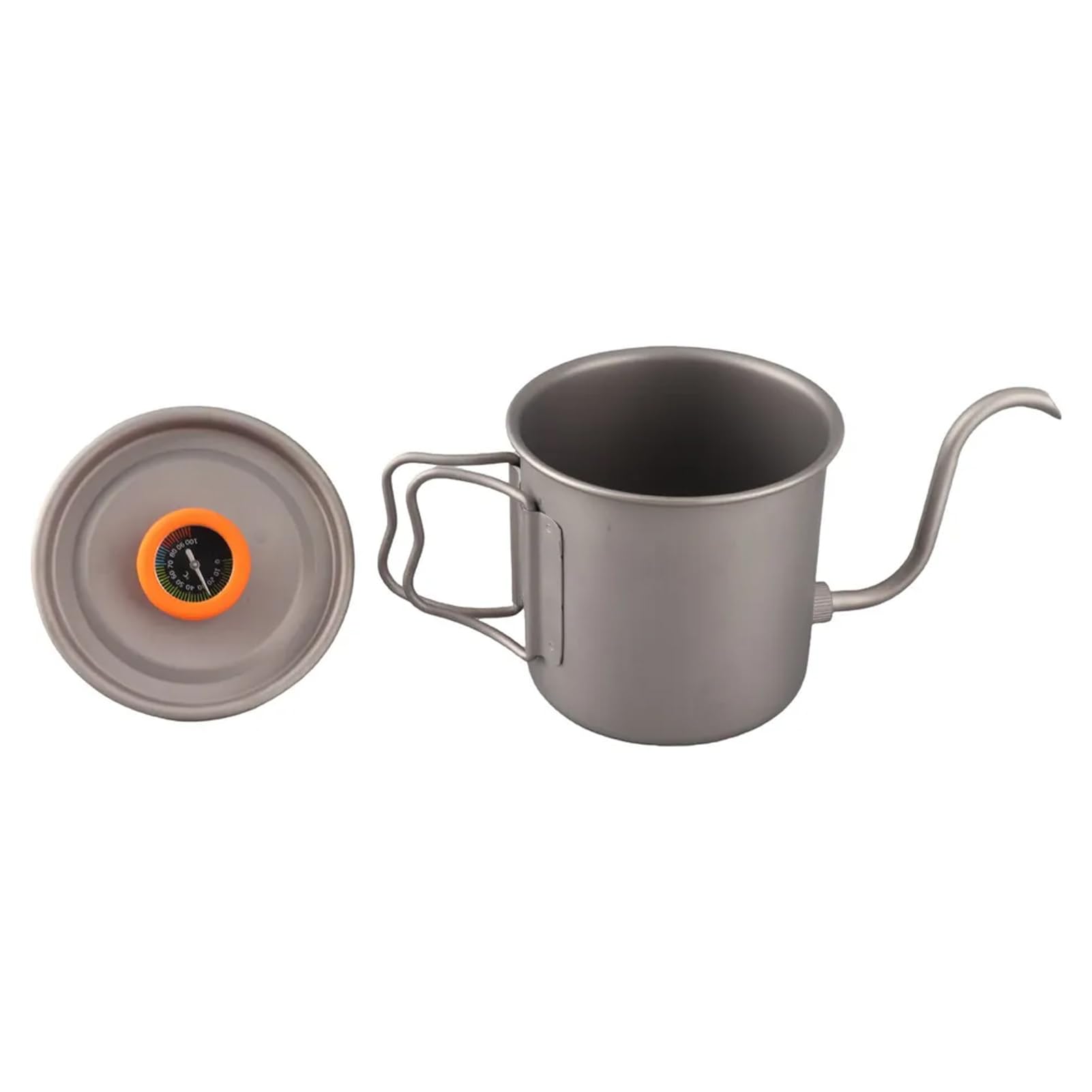 Handbrüh Kaffeekessel, Ti Pour Over Kaffeekessel,Schwanenhals Teekessel mit Thermometer und klappbarem Griff für Camping Wandern Kochen Picknick Outdoor 400ML