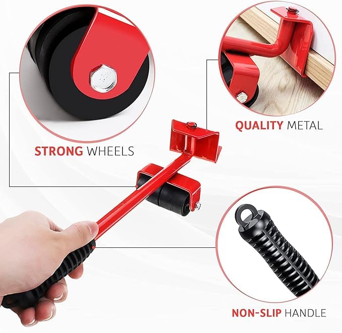 Image of DecorTwist Furniture Mover & Lifter Set with 360 Rotating Wheel Pads - Move Sofa, Fridge, Bed & Washing Machine Without Lifting | Floor-Safe Steel Tool for Tiles, Marble & Wood