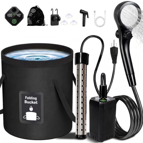 Ducha portátil para camping, ducha recargable de 6000mAh con pantalla LED inteligente, bomba impermeable IPX7 para exteriores, senderismo, viajes, auto y mascotas