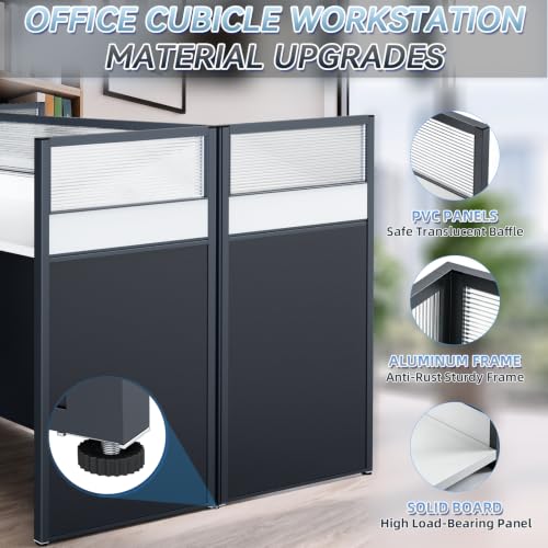 Image of Office Cubicle Desk, 2 People Cubicle Desk with Mute Privacy Panels, Office Cubicle Computer Workstations 4s40 Table with Cable, Partitions Desk for Home /Offices Commercial Workspace,Business, Style B