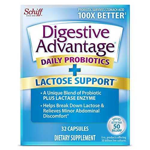 Digestive Advantage Lactose Defense with Lactase Enzymes & Probiotics For Digestive Health, Support for Breaking Down Lactose, Minor Abdominal Discomfort & Gut Health, 32ct Capsules