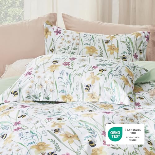 Image of Bedsure Duvet Cover King Size - Reversible Floral Patterned Duvet Cover Set with Zipper Closure, 3 Pieces Green Bedding Set with 8 Corner Ties and 2 Pillow Shams 20 inchx36 inch