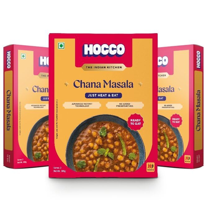 Hocco Chana Masala Ready To Eat | Just Heat And Eat | Pure Veg Indian Food | No Added Preservative & Colours | Meal Ready In 5 Minutes | Microwave-Able Serves 2 300gm (Pack Of 3)