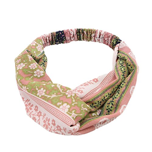 VWH Women Elastic Hair Headband Flower Printed Ornament Hair Accessories (Pink Bohemia)