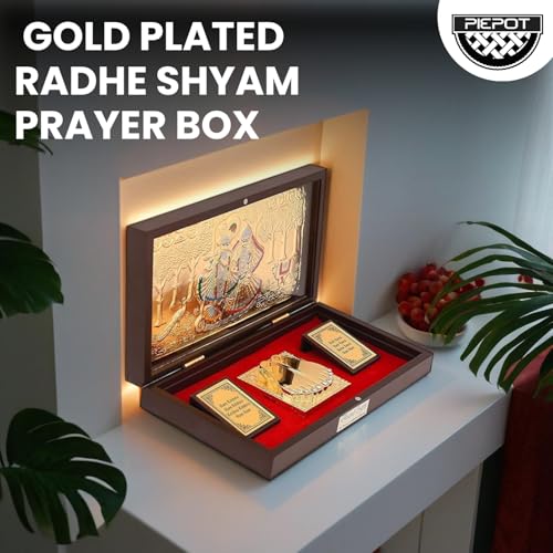 Image of Radha Krishna Charan Paduka Box l Gold Plated | Radhe Shyam Prayer Box | Charan Paduka Box for Pooja | Momento with Natural Fragrance l Decorative Showpiece l Wedding Gifts & House Warming