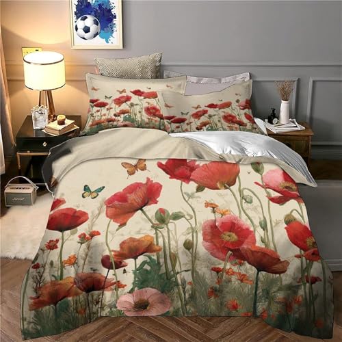 Parure de lit fleurs de pavot 3D microfibre ultra douce