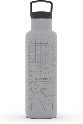 Miniatura 119 de Well Told Botella de agua aislada con mapa de Washington DC grabado, botella de acero inoxidable grabada (21 onzas, blanco) botella aislada de mapa