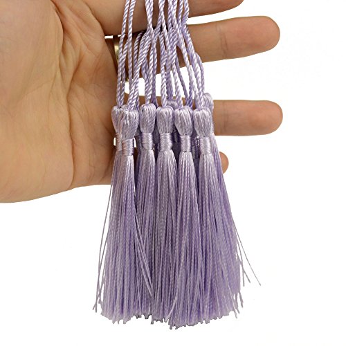 Image of 100pcs 13cm /5 Inch Silky Floss Bookmark Tassels with 2-Inch Cord Loop and Small Chinese Knot for Jewelry Making, Souvenir, Bookmarks, DIY Craft Accessory (Light Violet)