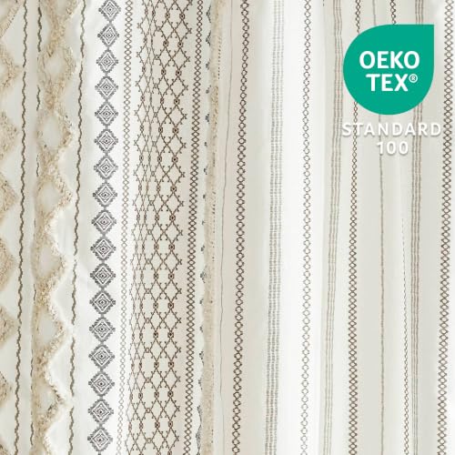 Image of Ink+Ivy Imani Tufted Chenille 100% Cotton Shower Curtain Boho Bath Curtains for Bathroom, Colorful Stripes Modern Farmhouse Shower Curtain, Bathtub Privacy Screen, Machine Washable 72 inch x 84 inch, Ivory