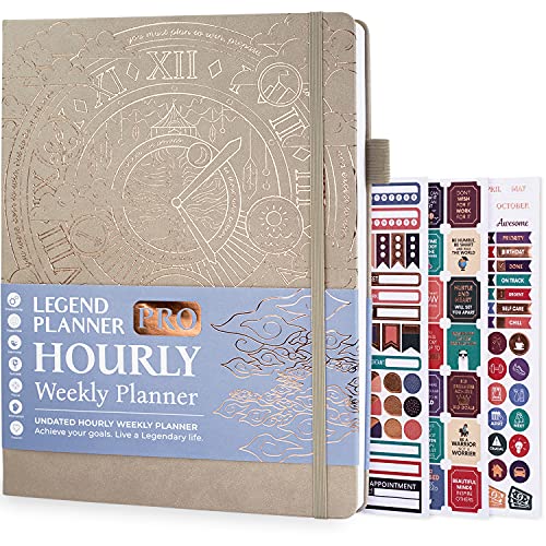 Legend Planner PRO Hourly Schedule Edition - Undated Deluxe Weekly & Daily Organizer with Time Slots. Time Management Appointment Book Journal for Work & Personal Life, A4 Size Hardcover - Seashell Gold Foil