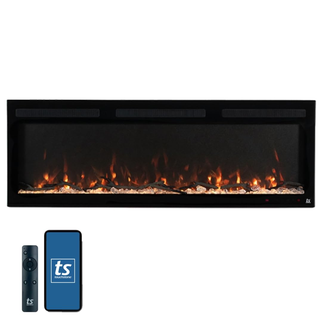 Smart Electric Fireplace-The Fury 57" Wide- 4.5" Thin in Wall Recessed-100 Realistic Flame/Ember Bed Color Combos-1,500W Heater-Larger Viewing Area-Alexa/WiFi Enabled
