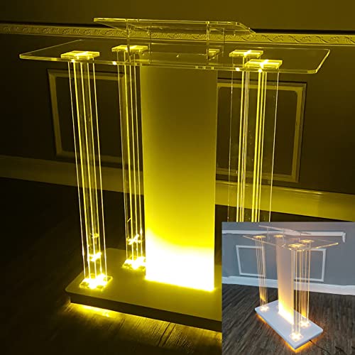 LBYDXD Lesepult Schreibpult, LED Podium Mit Acryl Und MDF, Rednerpult Lesepult Rollen Mobil Notenständer Acryl Konferenzkanzel Podium für Kirche Klares Schulrednerpult Transparent Cover