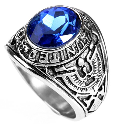 LOPEZ KENT Mens Vintage en Acier Inoxydable Bague Aigle US Army avec Blue Oval CZ Stone, Taille 62