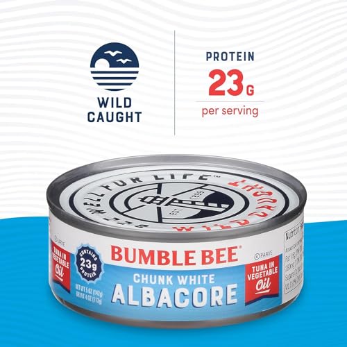 Image of Bumble Bee Chunk White Albacore Tuna in Oil, 5 oz | Wild Caught Tuna, 23g Protein per Can, High in Omega-3s, Non-GMO, Gluten Free, Kosher