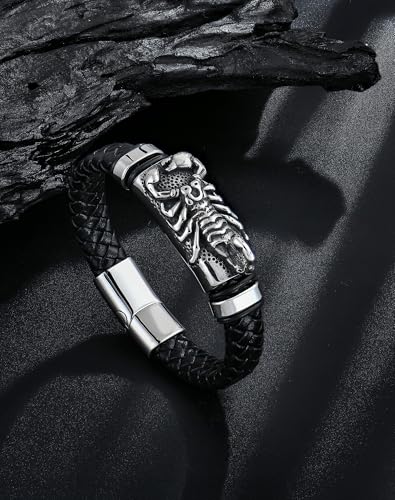 Pulsera hombre cuero con acero inoxidable bañado en oro 18K miniatura 4