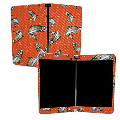 Image of MightySkins Carbon Fiber Skin for Microsoft Surface Duo - Trout Collage | Protective, Durable Textured Carbon Fiber Finish | Easy to Apply | Made in The USA