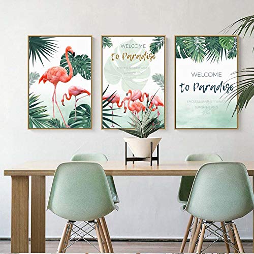 Plantes Vertes Tropicales Flamants Roses Toiles Peintures Affiche Scandinave Imprime Bureau Art Mural pour Salon Décor À La Maison Image 40x60cmx3 sans Cadre