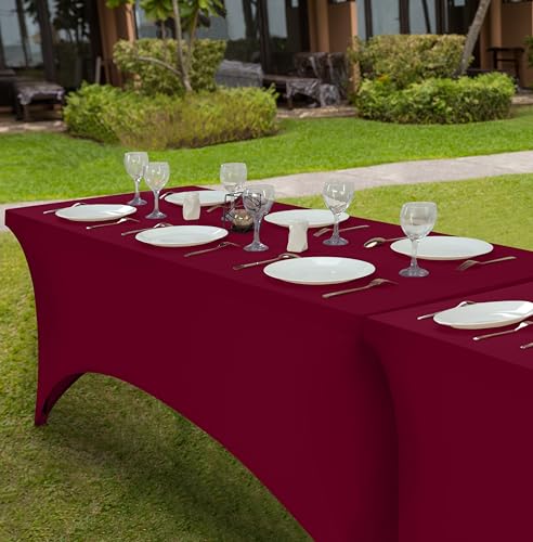 Image of Utopia Kitchen Spandex Tablecloth 1 Pack [6FT, Burgundy] Tight, Fitted, Washable and Wrinkle Resistant Stretch Rectangular Patio Table Cover for Event, Wedding, Banquet & Parties [72Lx30Wx30H Inch]