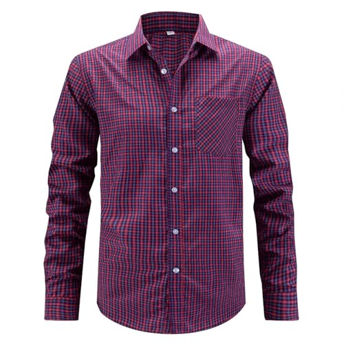 Cambkatl Plaid Dress Shirts for Men Wrinkle Free Long Sleeve Stretch Formal Business Casual Button Down Shirts