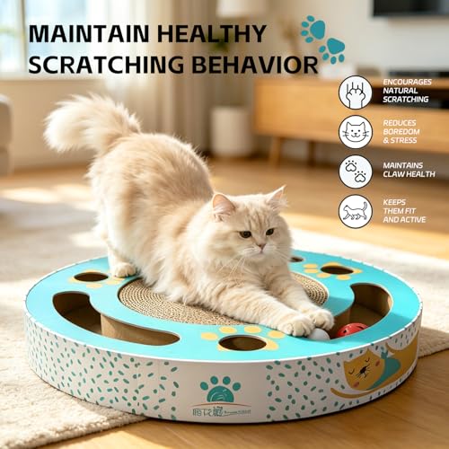 Rascador redondo de cartón para gatos con juguetes interactivos miniatura 6