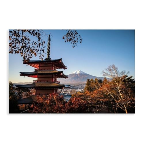Póster sobre lienzo, diseño de pagoda del amanecer, Mt Fuji, arte de pared, impresión decorativa, cuadro para salón, dormitorio, decoración, sin marco, 40 x 60 cm