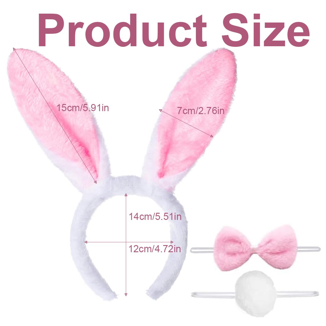 Set 3 Pezzi Costume Coniglio Rosa – Cerchietto Orecchie, Coda E Fiocco In Peluche – Per Bambini E Adulti, Feste Pasqua E Cosplay - 2