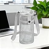 Suporte de garrafa de água grande de malha com alça ajustável, bolsa de transporte de garrafa de água para caminhada, bolsa transversal para garrafa com bolso para telefone (cinza)