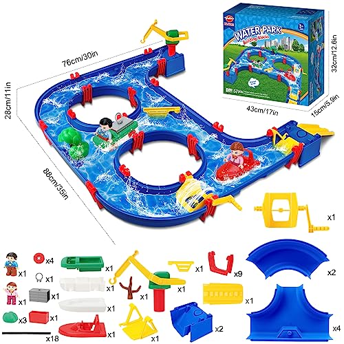 Vatos Water Way Toys For Kids - 57 Pcs Diy Water Park Playset Building Block Toy On Table, Beach, Pool, Lawn, Backyard Waterway With 2 Boats Tree For 3+ Years Old Kids Summer Outdoor Activity #TOP5