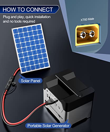 ELECTOP 10AWG SAE to XT60 Connector Extension Cable, SAE Plug XT60 Female Adapter Charger Solar Panel Cable Connector Kit for Solar Generator Portable Power Station with Polarity Reverse Adapter