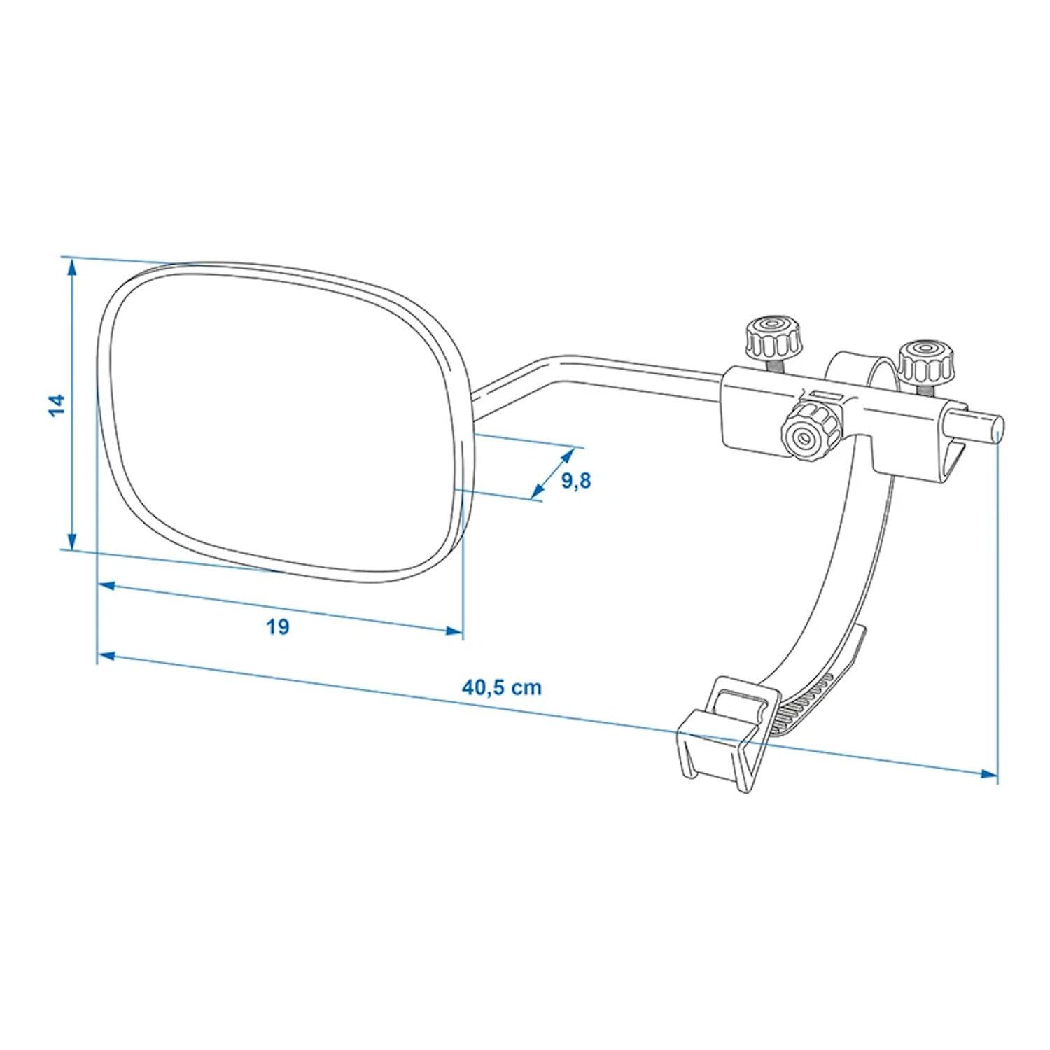 ProPlus Wohnwagen Spiegel Flachglas - 410 x 140 x 190 mm - Aufsteck-Spiegel – Erstellbar – Universell für links und rechts – Caravan-Zubehör – E-Prüfzeichen – Schwarz