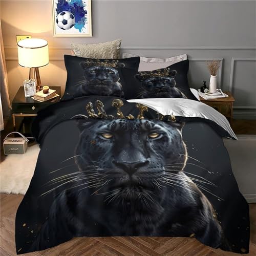 Parure de lit panthère noire 140x200 cm microfibre haut de gamme